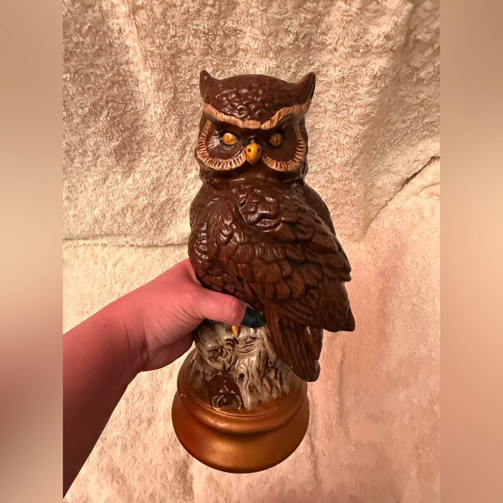 Vintage 1980 Rare Glazed Byron Ceramic Great Horned Owl Figurine Signed Rosie 80